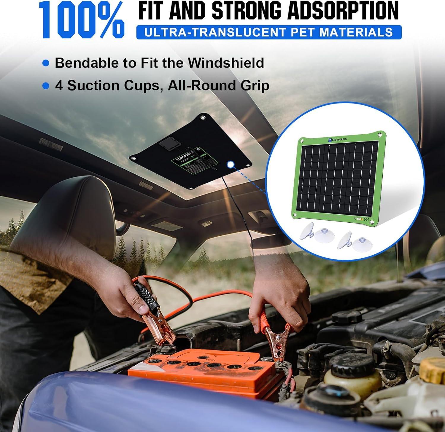 Upgraded 7.5W Solar Car Battery Charger Maintainer 12V Waterproof
