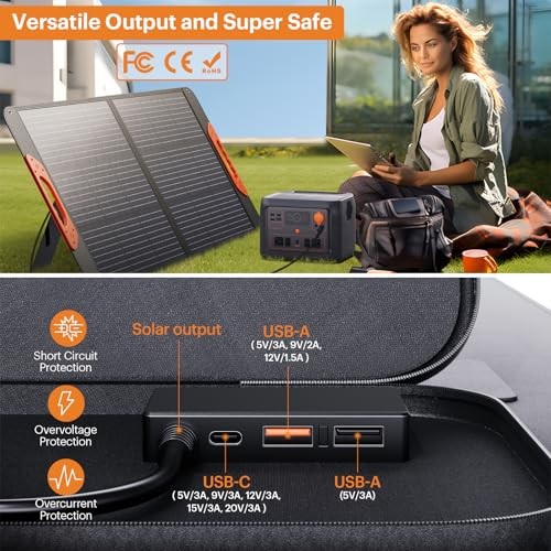100W Portable Solar Panel with 5-in-1 Cable,23.5% Efficiency ETFE 20V 100W-1PCS