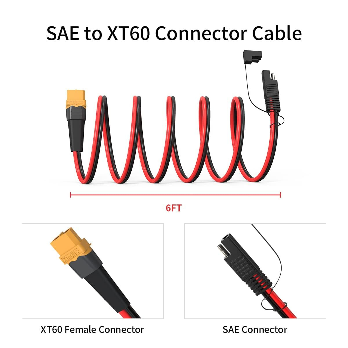 12AWG XT60 to SAE Connector Extension Cable with SAE Polarity Reverse Adapter fo
