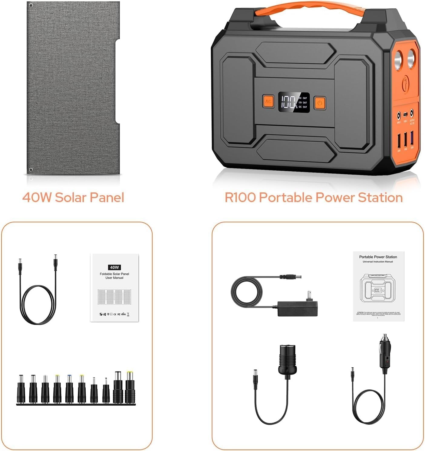 100W Camping Outdoor Portable Solar Generator Power Station with Solar Panel 40W