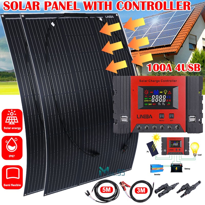 400 Watts Solar Panel Kit 100A 12V Battery Charger with Controller Boat RV Car
