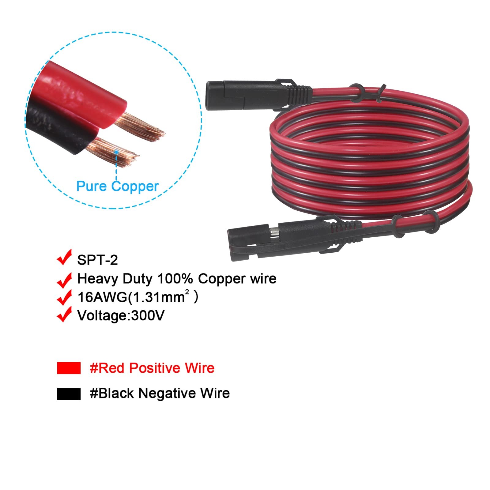 SAE 16AWG Heavy Duty 6FT Battery Charger Extension Cord with Quick Disconnect SA