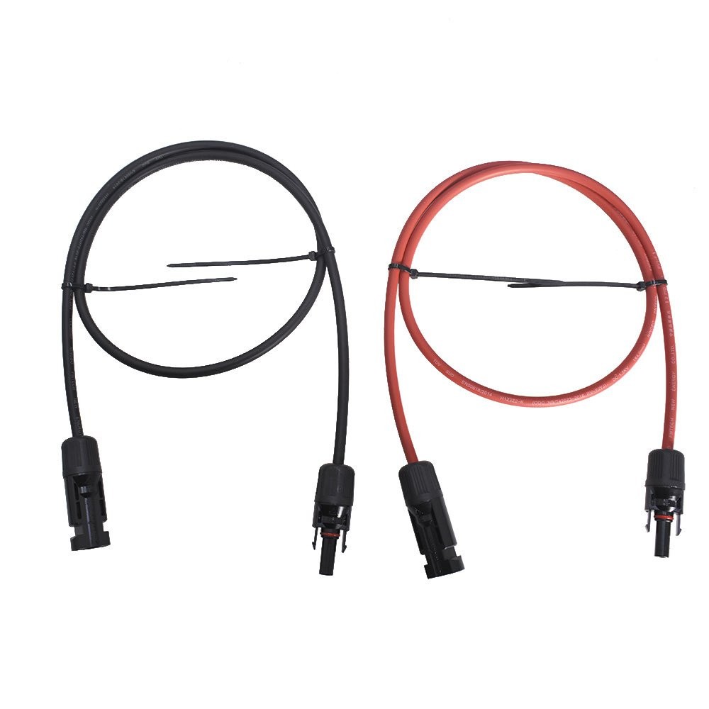 1 Pair 3 Feet Black + Red Solar Panel Extension Cable Wire Connector 10 AWG