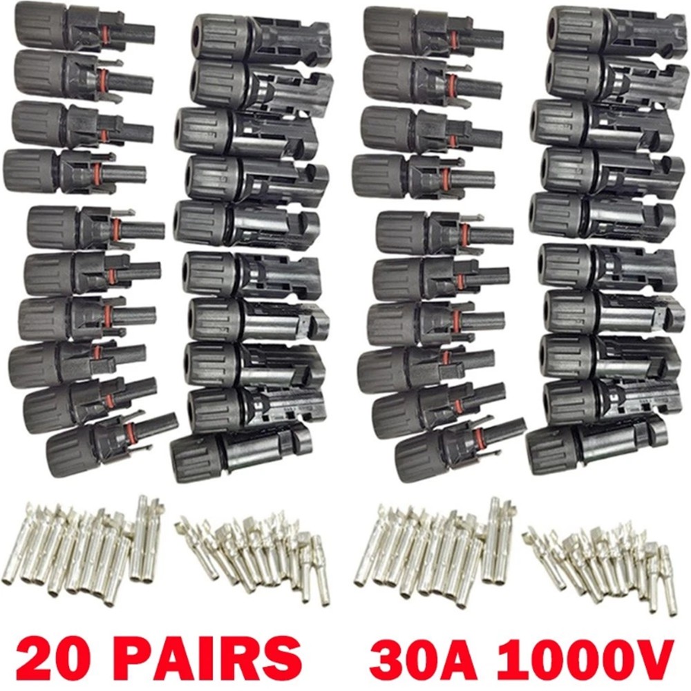 30A 1000V DC Solar Panel Cable Connectors For 2.5m㎡ 4m㎡ 6m㎡ IP67 20 Pairs