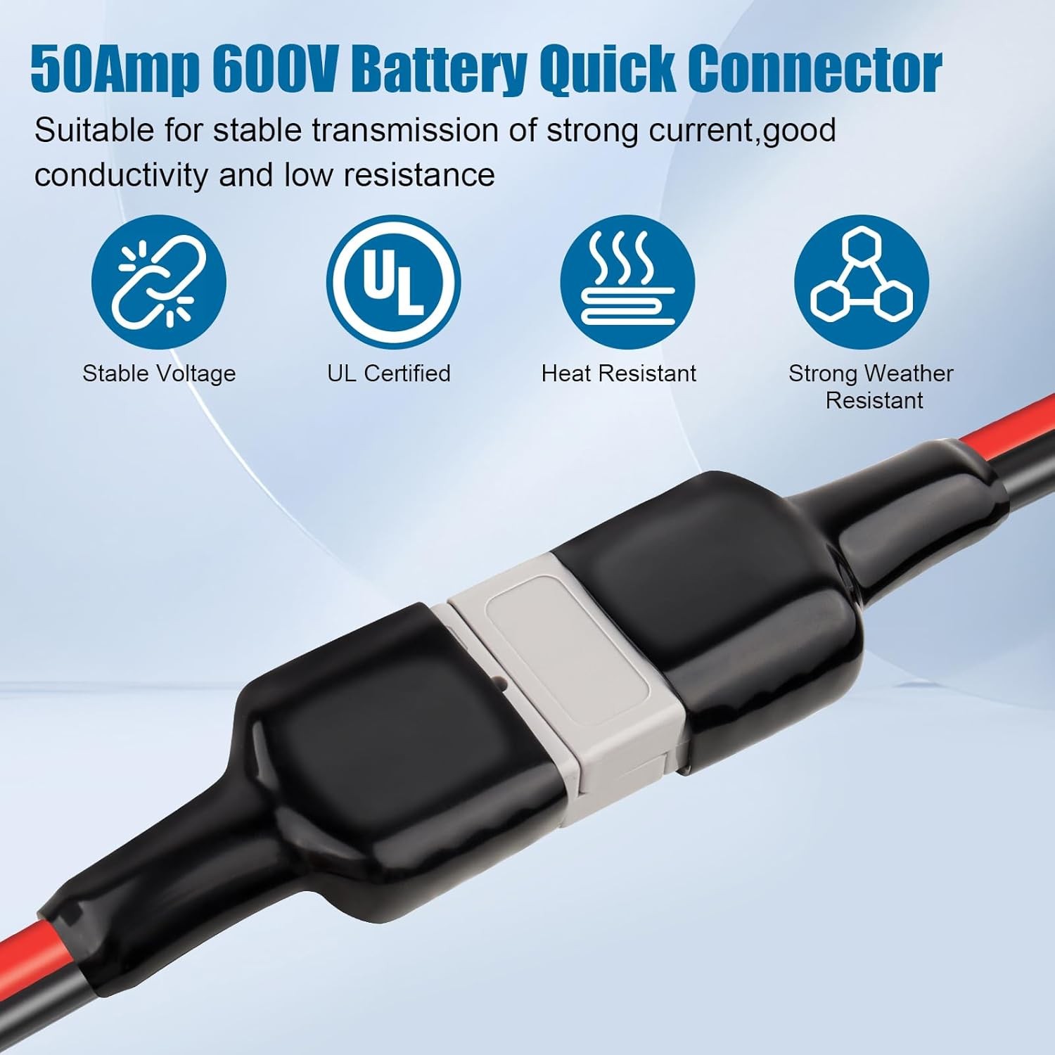 2PCS 50A Anderson Style Connector to O Ring Cable 2FT 10AWG Battery Quick Connec