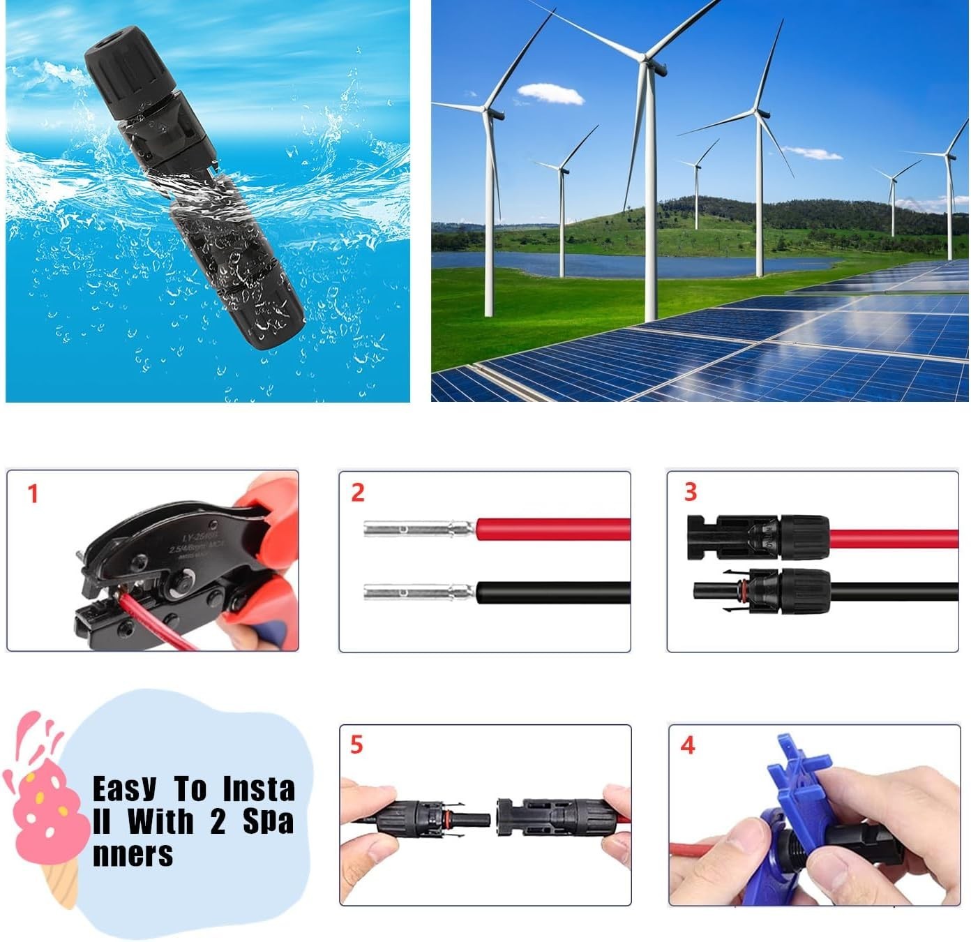 Ergonomic 51 PCS Solar Crimper Tool Kit – Includes 12 Connectors & Spanners