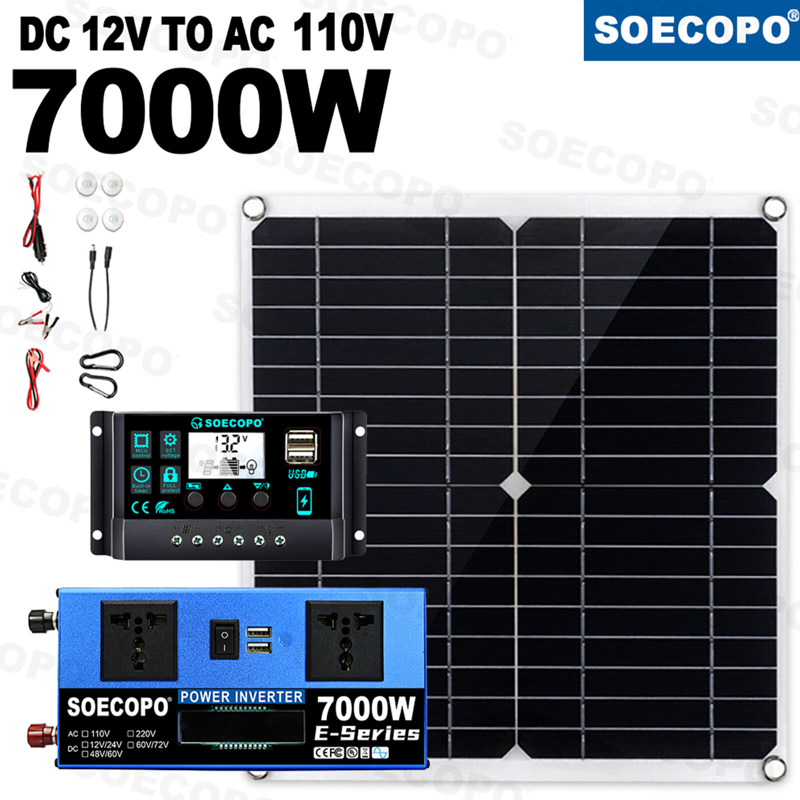 7000W Complete Solar Panel Kits Solar Power Generator 100A Home 110V/220V Syst