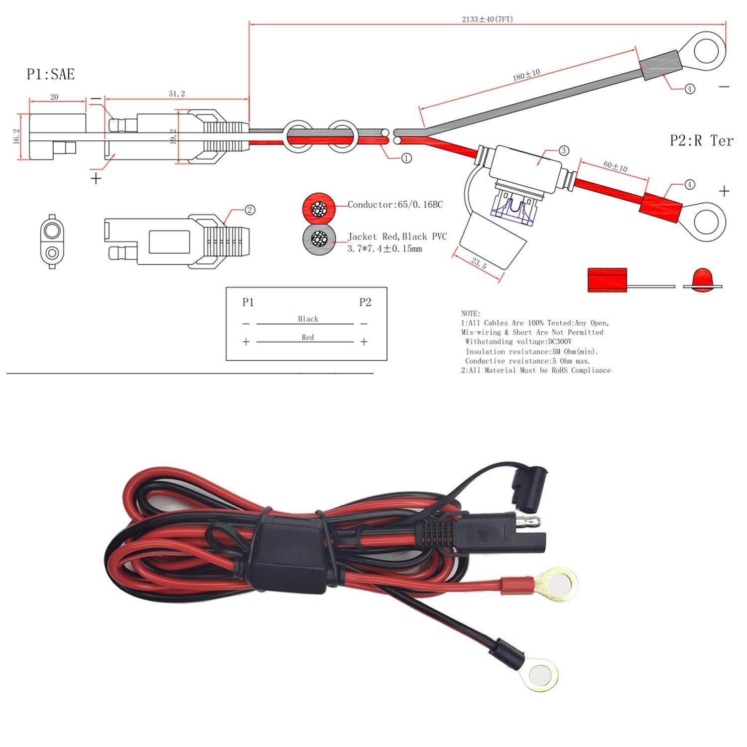 O Ring Terminal SAE Cable – 12V-24V Quick Disconnect Extension Cable 2 Pin DC…