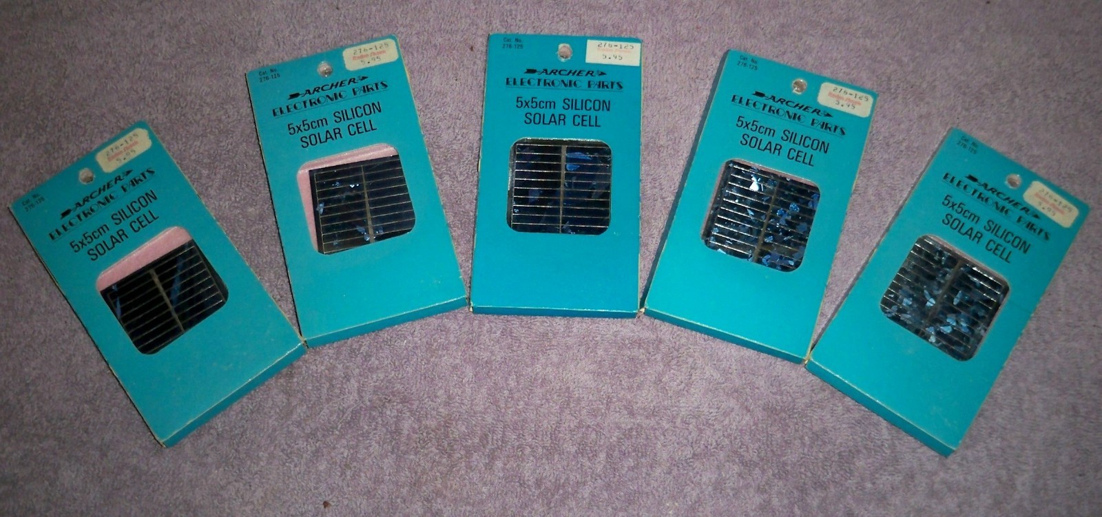 LOT of 5 VTG ARCHER Silicon Solar Cells 5x5cm / Radio Shack CAT No 276-125/ NOS