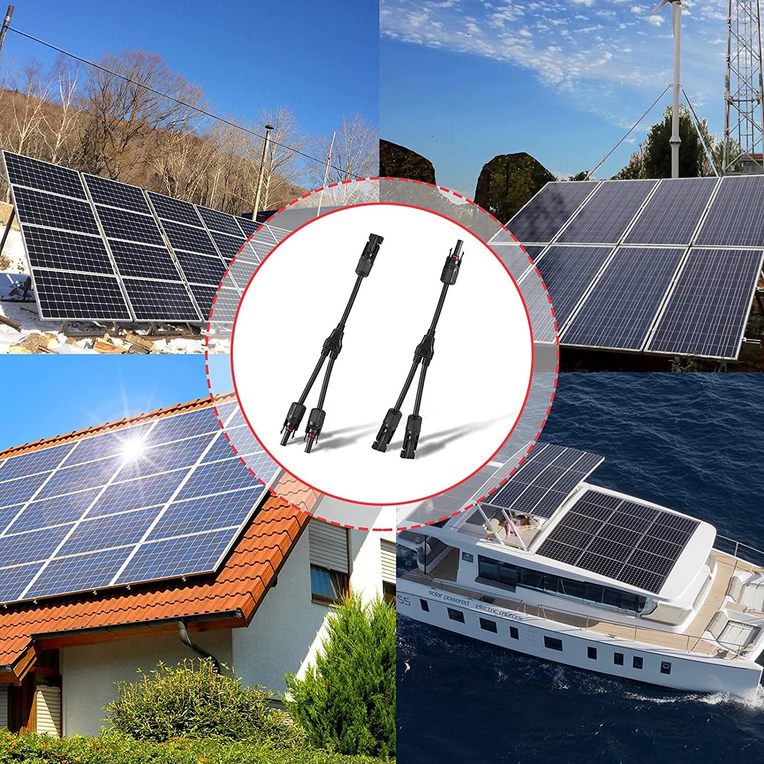 Solar Panel Y Branch Cable Connection Waterproof Adapter Connector Extension Kit