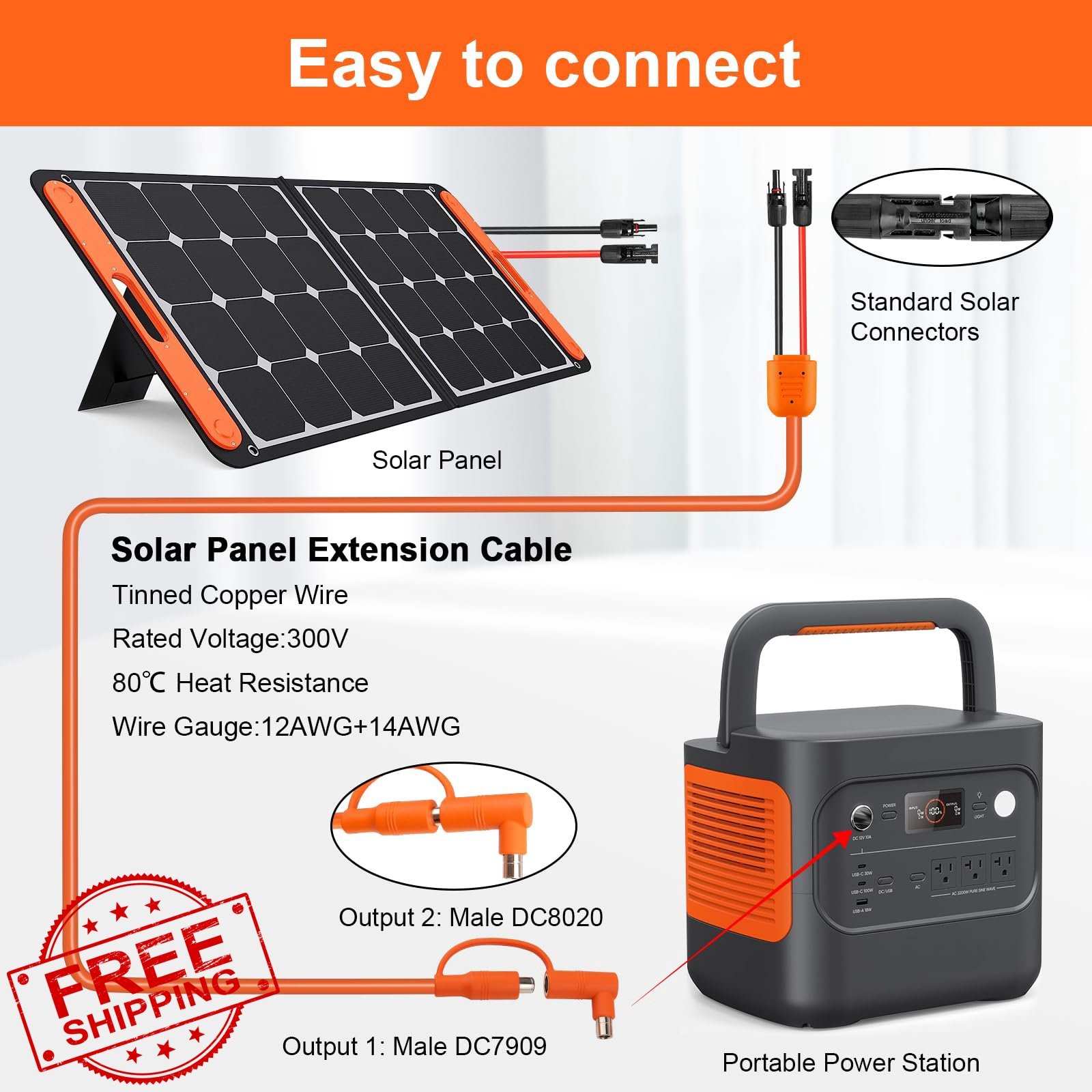 Kimbluth 10FT Solar Panel Connector Cable