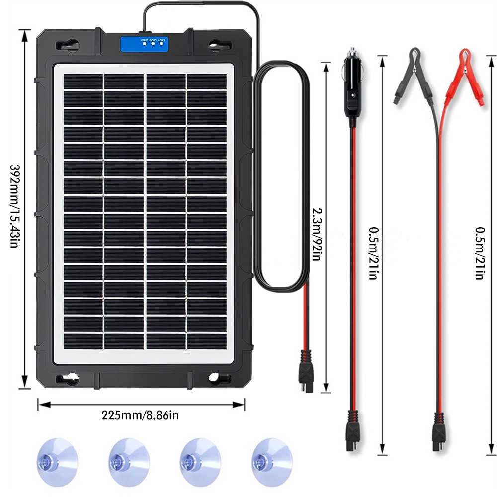 Upgraded 15W Solar Car Battery Trickle Charger Solar Panel kit Maintainer for RV