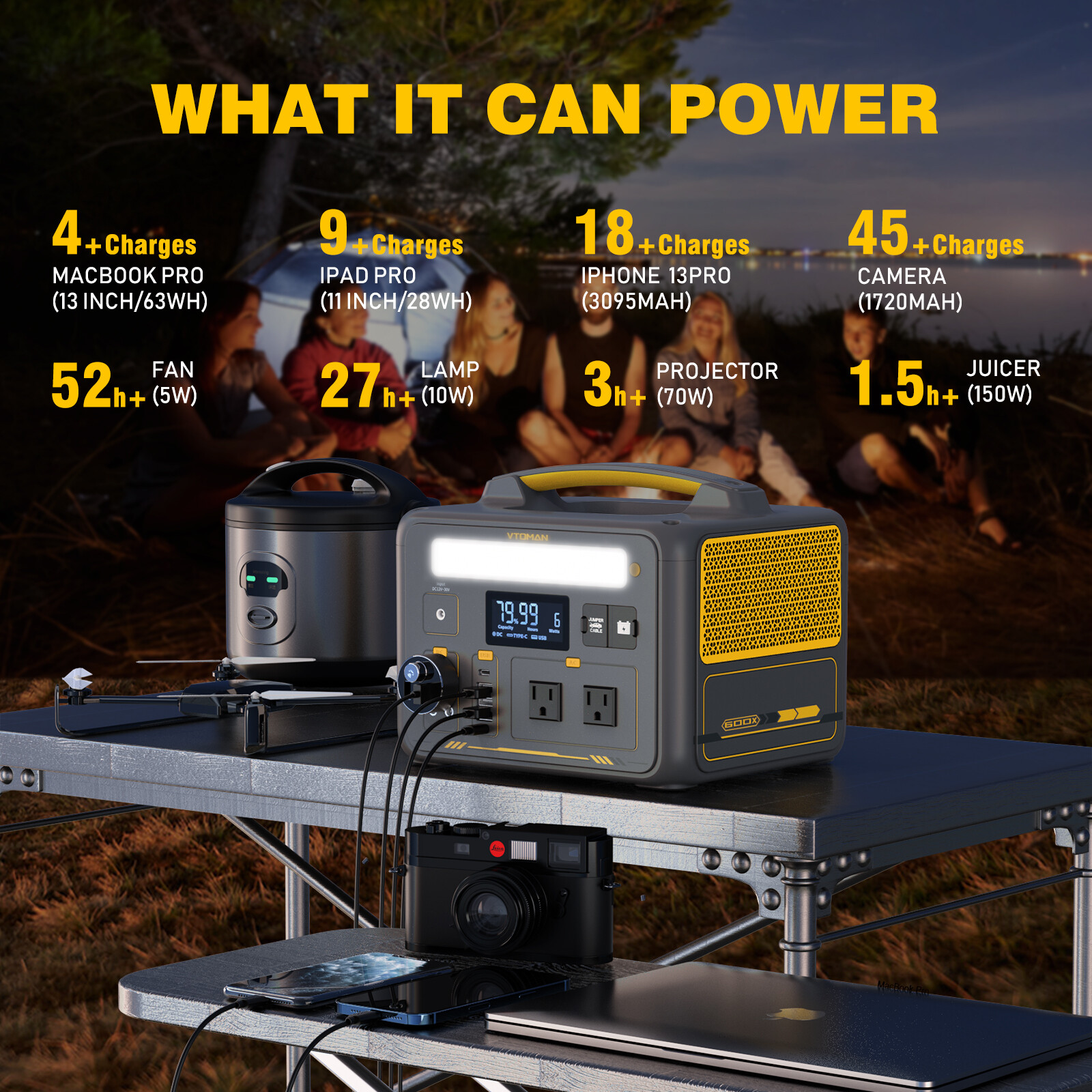 VTOMAN Jump 600X Portable Power Station 600W 299Wh LiFePO4 Battery Generator