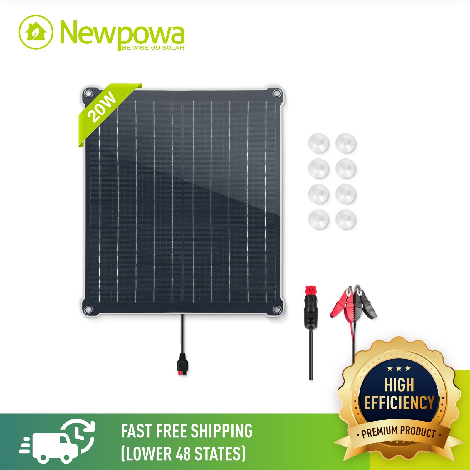 Newpowa 20W 12V Portable Solar Battery Trickle Charging Camping CAR RV Marine