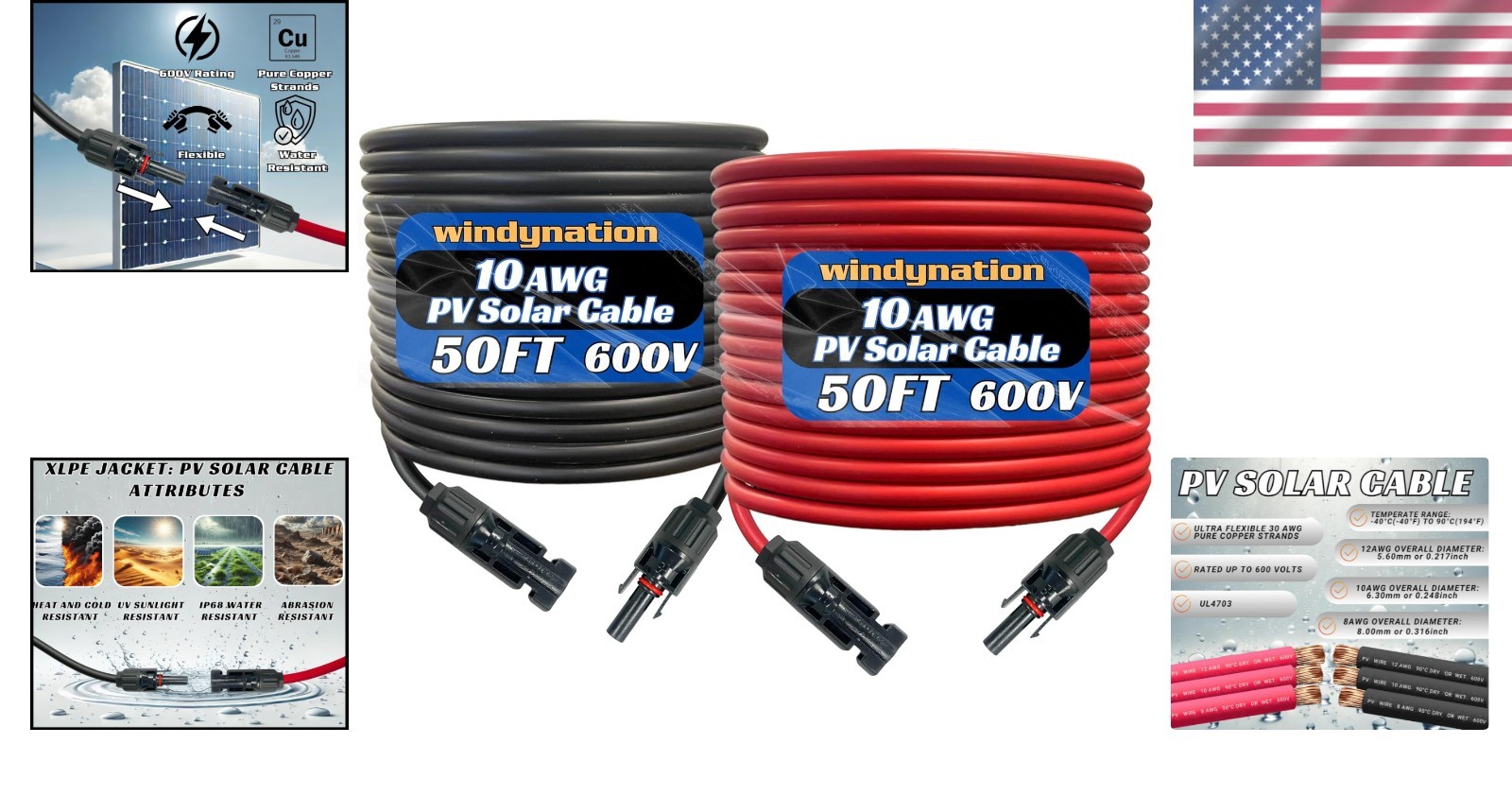 10 AWG Solar Extension Cable: 100 Feet with Male-to-Female Connectors