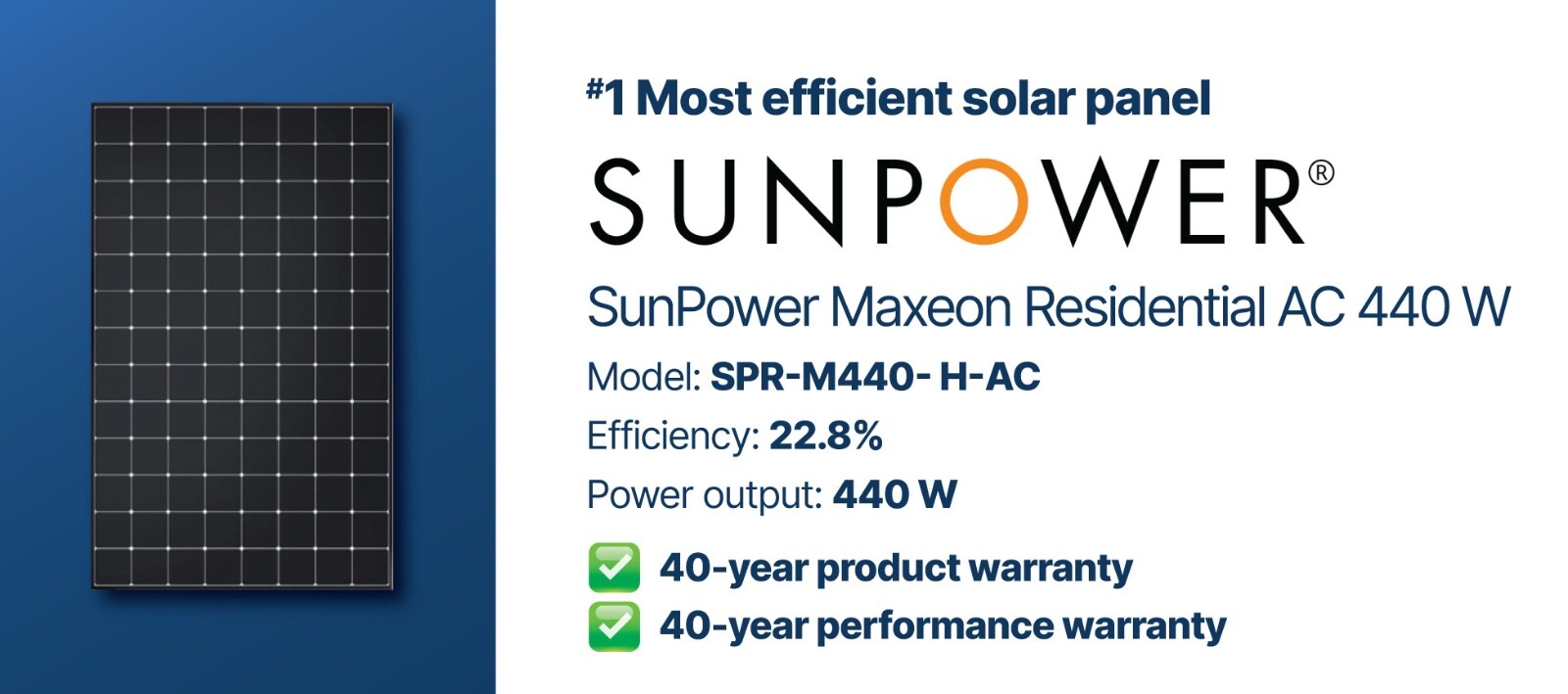 New SunPower Maxeon 440W AC solar panels w/ micro inverters, model SPR-M440-H-AC