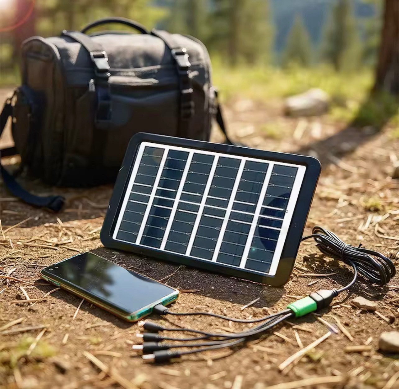 30W Portable Solar Panel 5V USB Charger w/ 5-in-1 Cable Camping