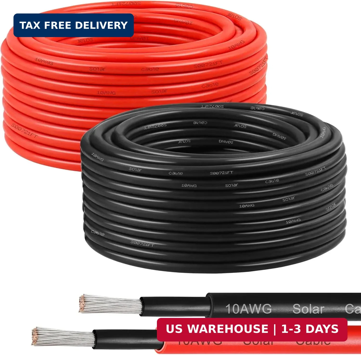 10AWG Solar Wire 6mm², 2 Pack 50FT Red & Black Solar Panel Cable, 84 Strands Tin