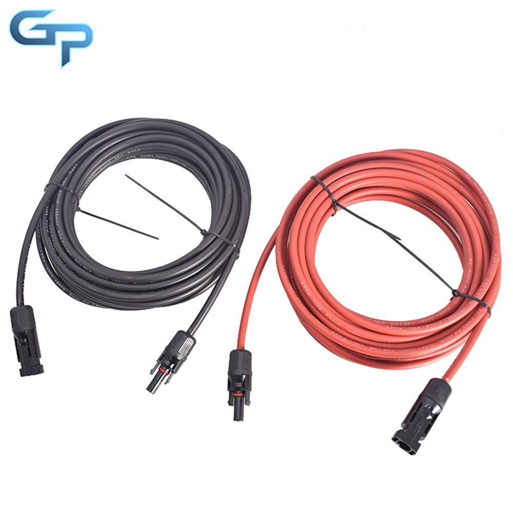 25 Feet 1 Pair 10AWG Red + Black Solar Panel Extension Cable Wire Connector