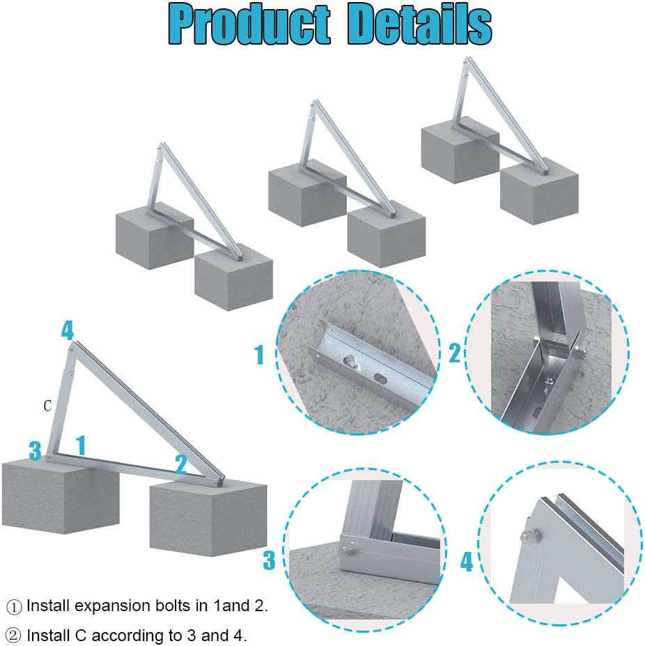 Solar Panel Mounting Brackets Kit System Adjustable 30º~45º Aluminum Alloy Tilt