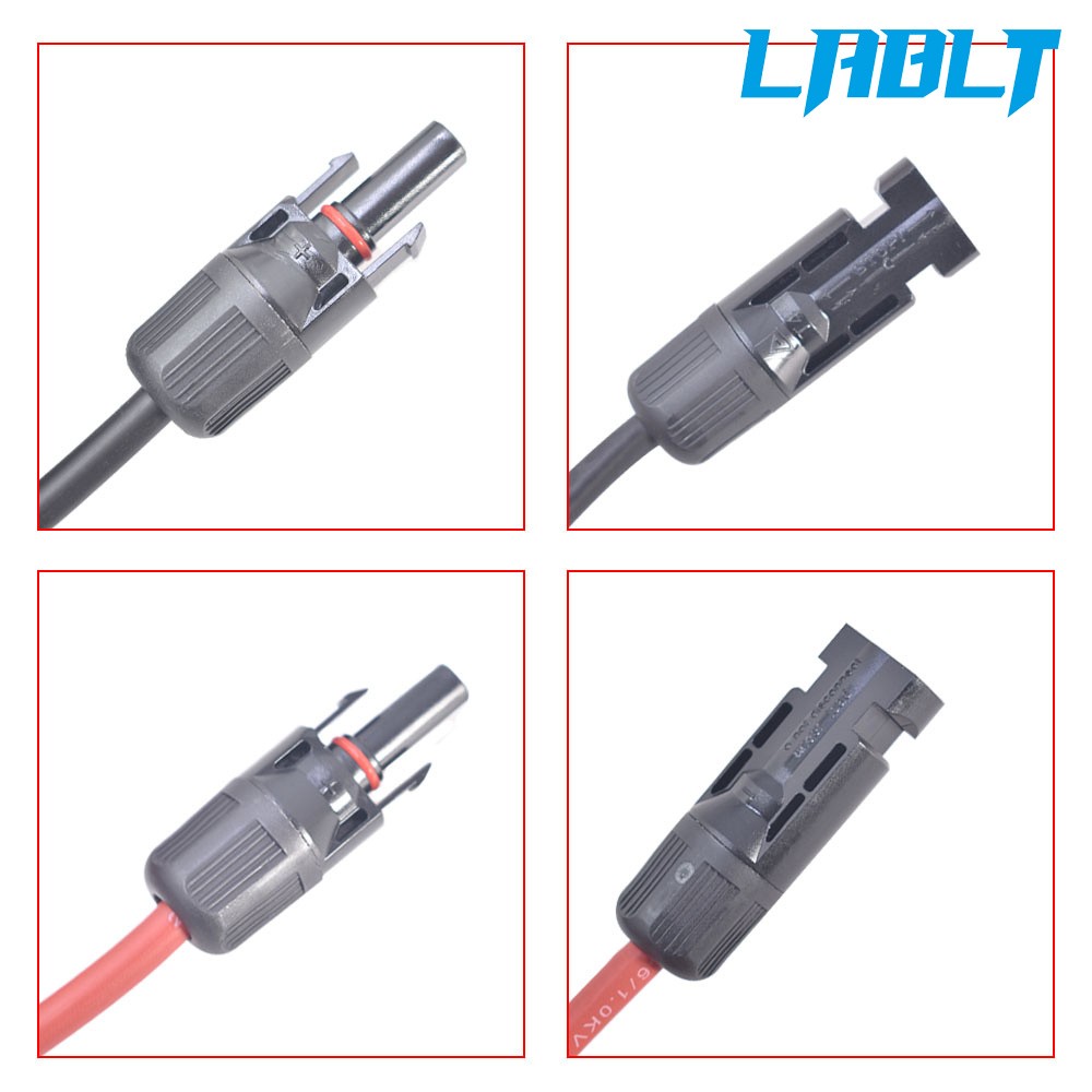 LABLT 5 Feet 12 AWG Black + Red Solar Panel Extension Cable Wire Connector