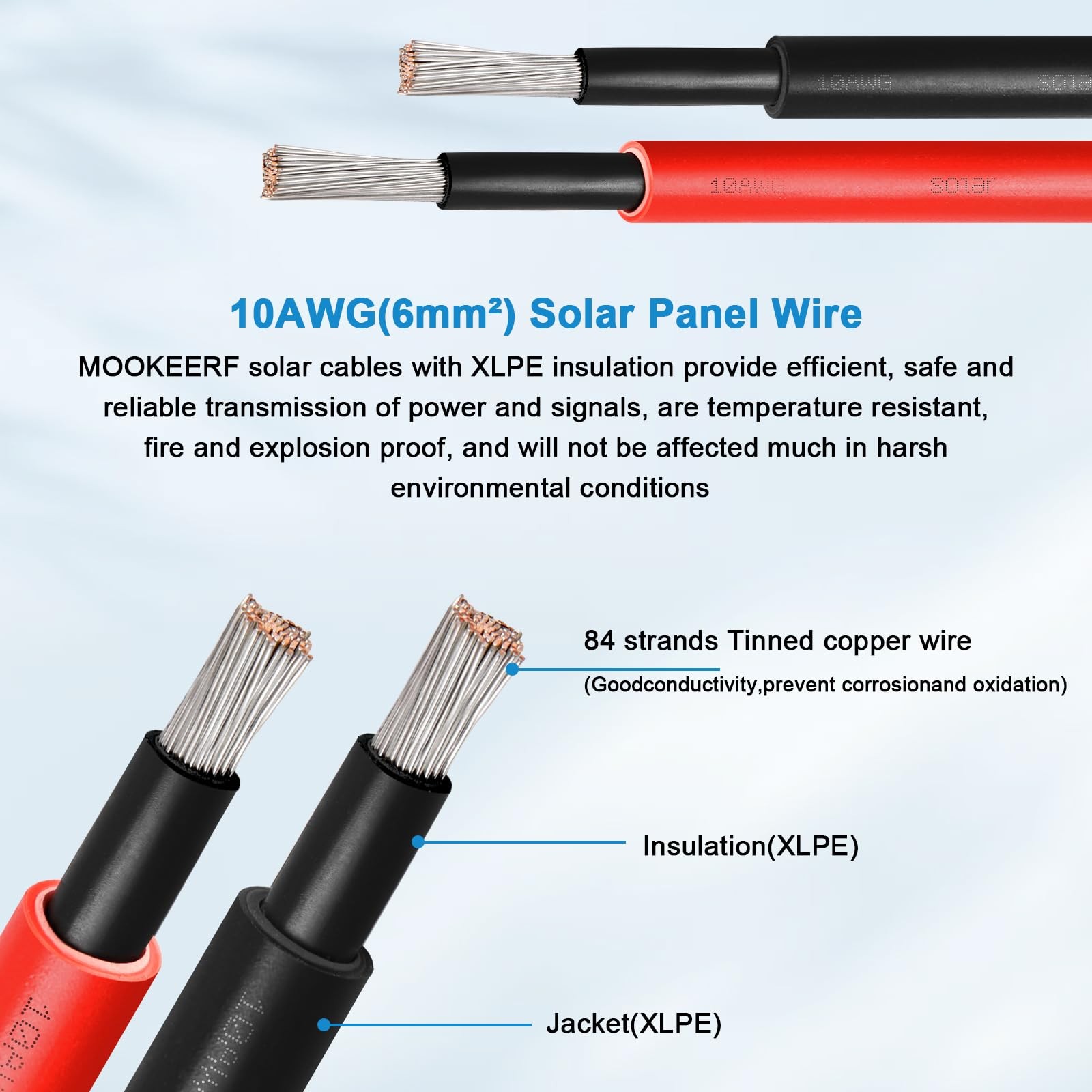 Solar Panel Extension Cable – 10AWG 10FT Solar Wire with Female & Male Waterp…
