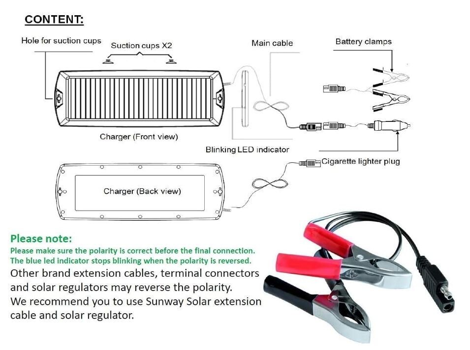 Sunway Solar Car Battery Trickle Charger & Maintainer 12V Solar Panel Power Batt