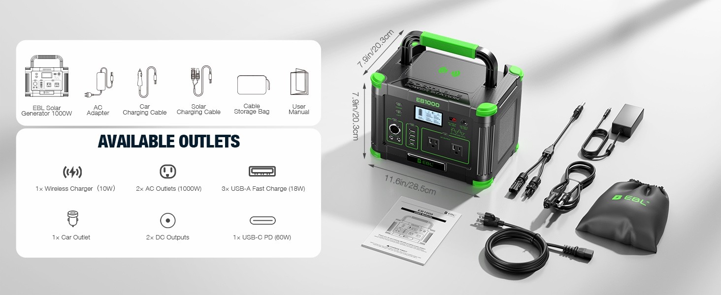 1000W Portable Power Station Multiple Ports for Camping Home Backup RV Off-Grid