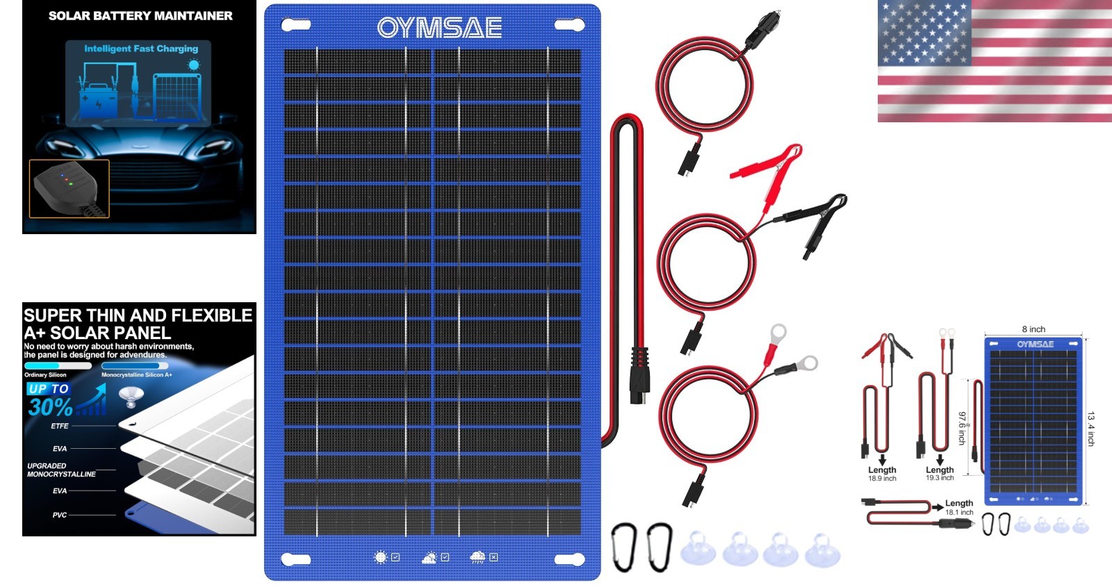 12W Portable Solar Car Battery Charger – 12V Trickle Maintainer for All Vehicles