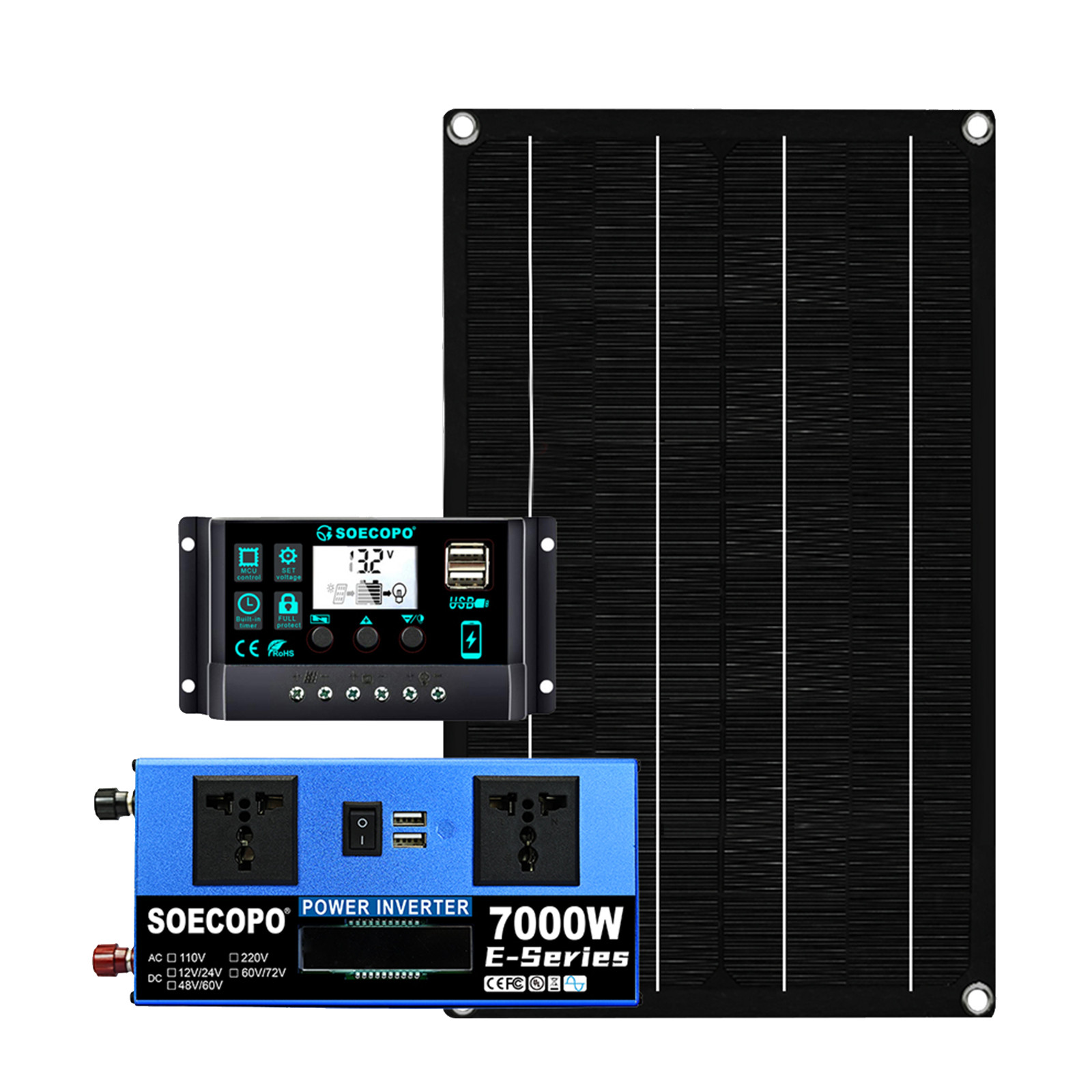 7000W Solar Power Supply 800W Panel 100A Controller 12V/24V DC to AC 110V/220V