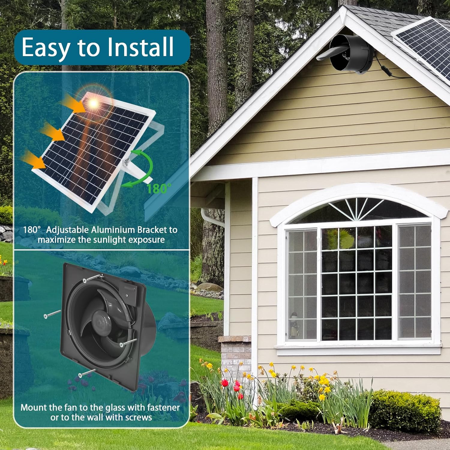 Solar Fan,25W Solar Panel+8″ High Speed Solar Powered Fan with Bracket,Solar Fan