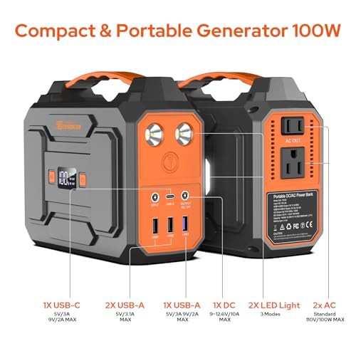 Portable Power Station with Foldable 40W Solar Panel, 100W Solar Black Gray