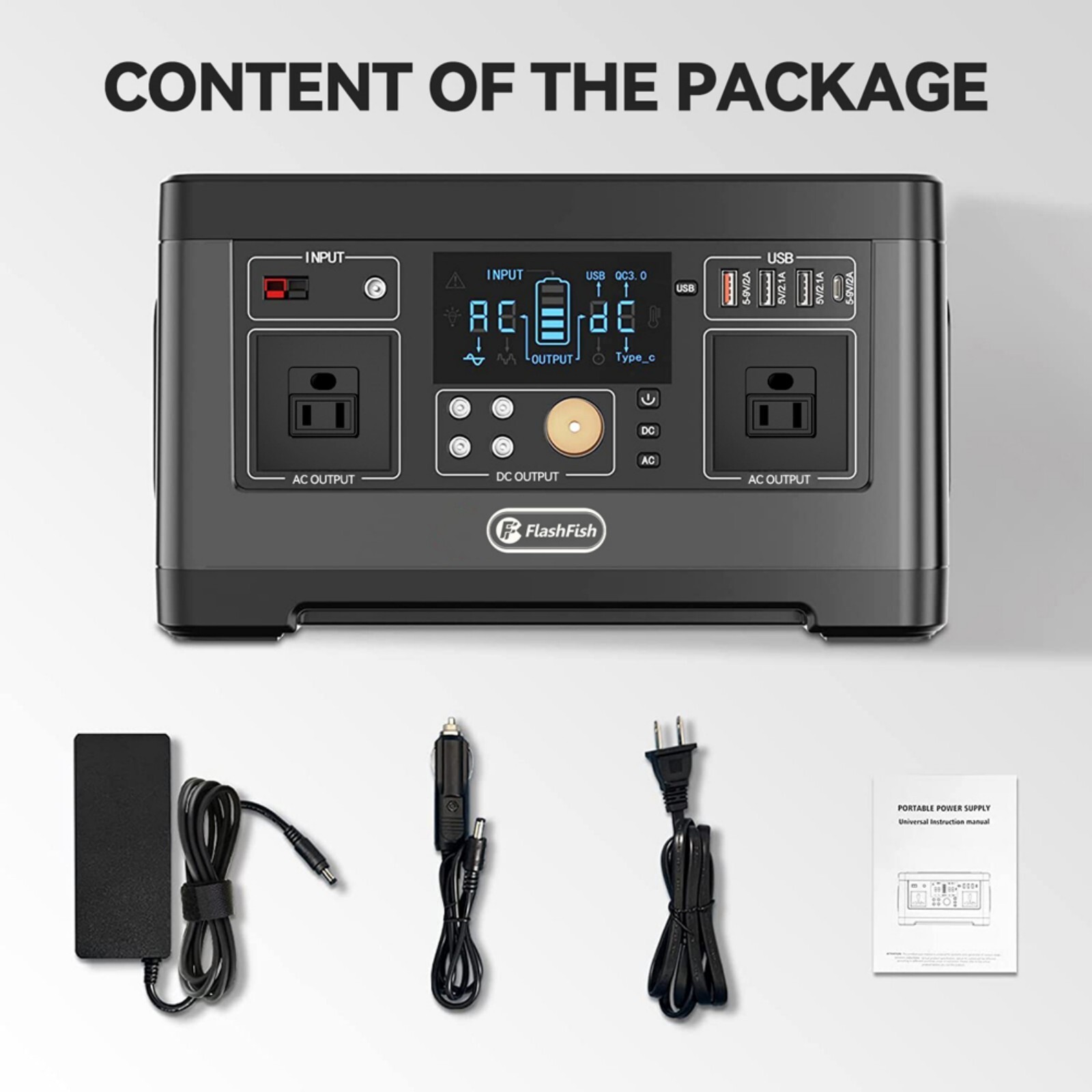 Flashfish Portable 500W Power Station 520Wh with 100W Solar Panel for Camping/RV