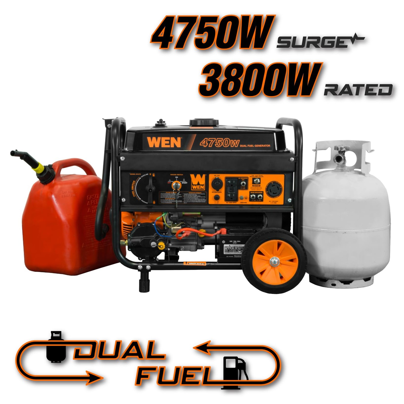 WEN 4,750-Watt 120V/240V Dual Fuel Portable Generator with Wheel Kit and