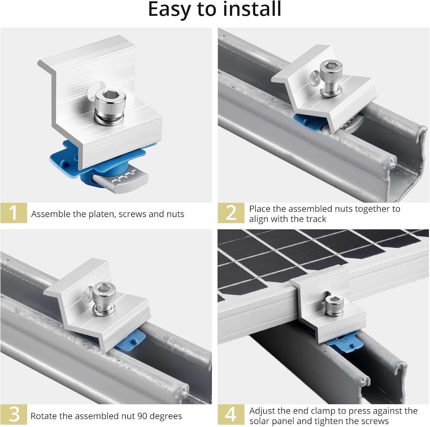 10PCS Solar Panel End Clamps 30/35mm Aluminum Unistrut Mount Kit Roof Silver