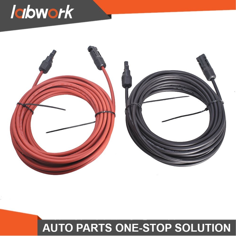 Labwork 1 Pair 20ft 12AWG Black+Red Solar Panel Extension Cable Wire Connector