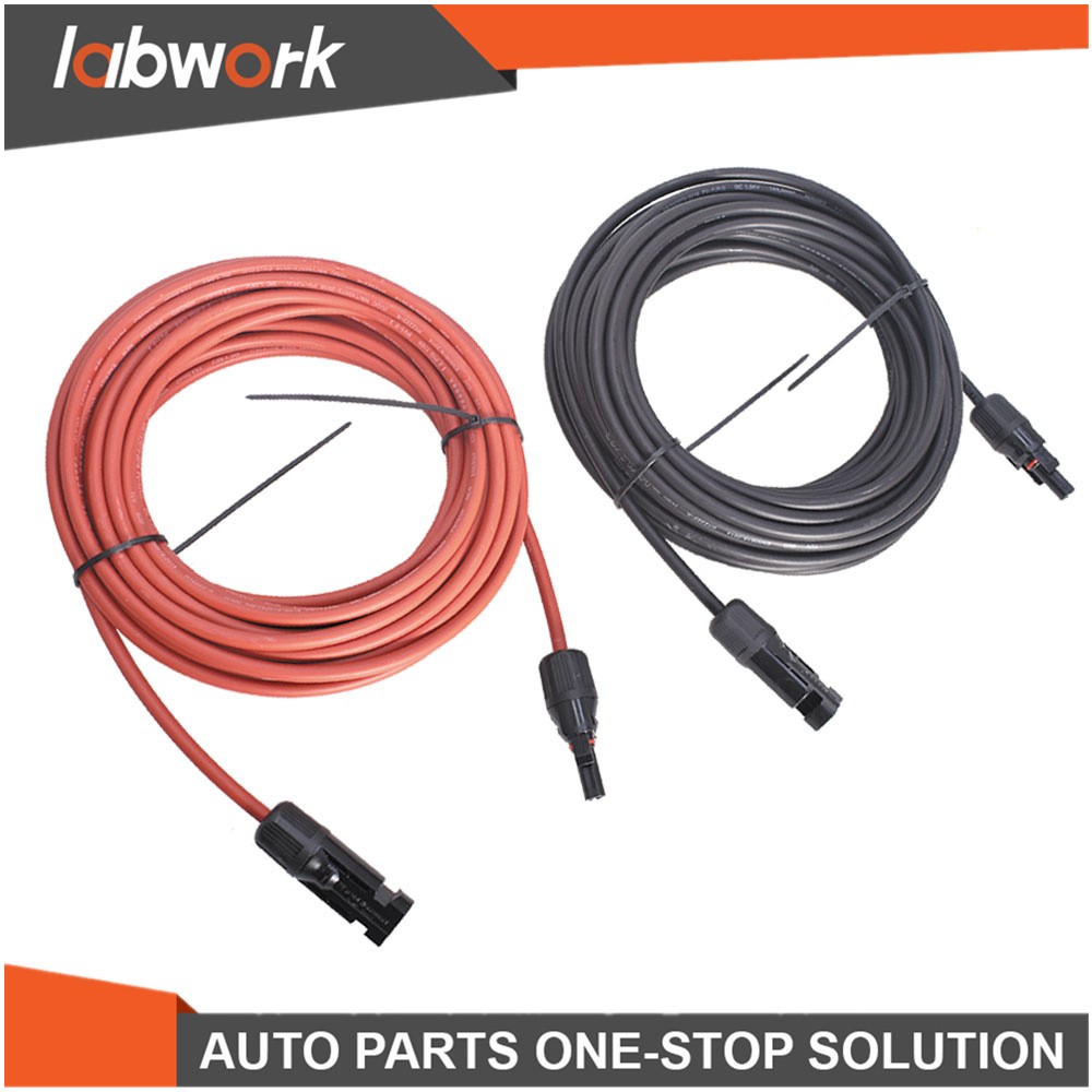 Labwork Black + Red Solar Panel Extension Cable Wire Connector 1 Pair 12/10 AWG