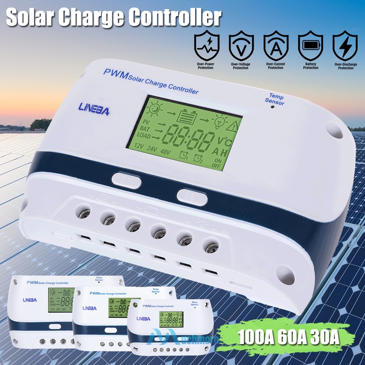 100A Solar Charge Controller 12/24/48V Battery PV Regulator Auto Focus Tracking