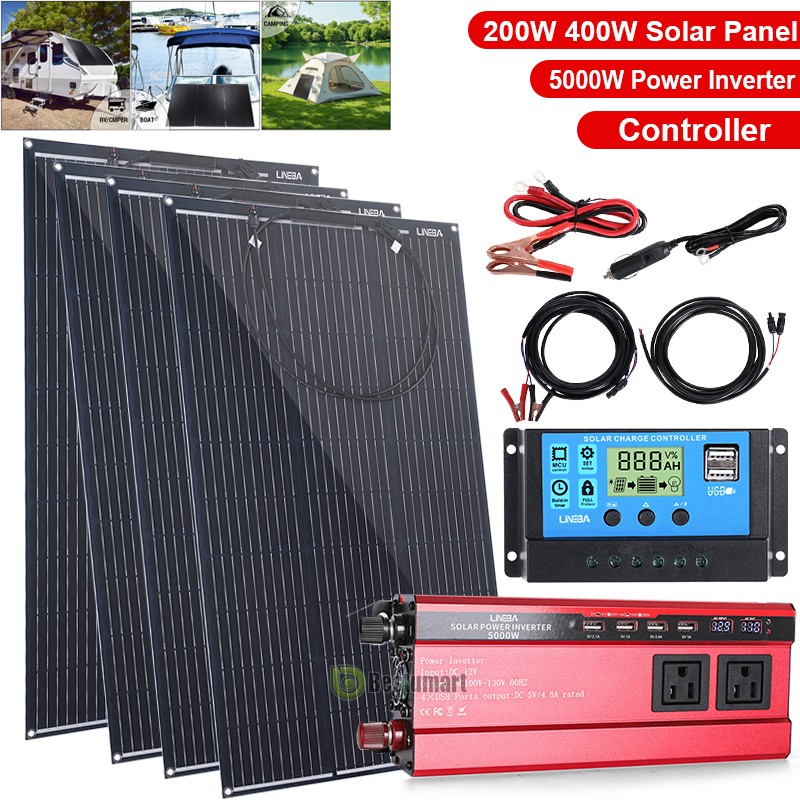 Complete Solar Panel Kit 200W 400W 18V & 5000W Inverter Farm Home Shed Rooftop