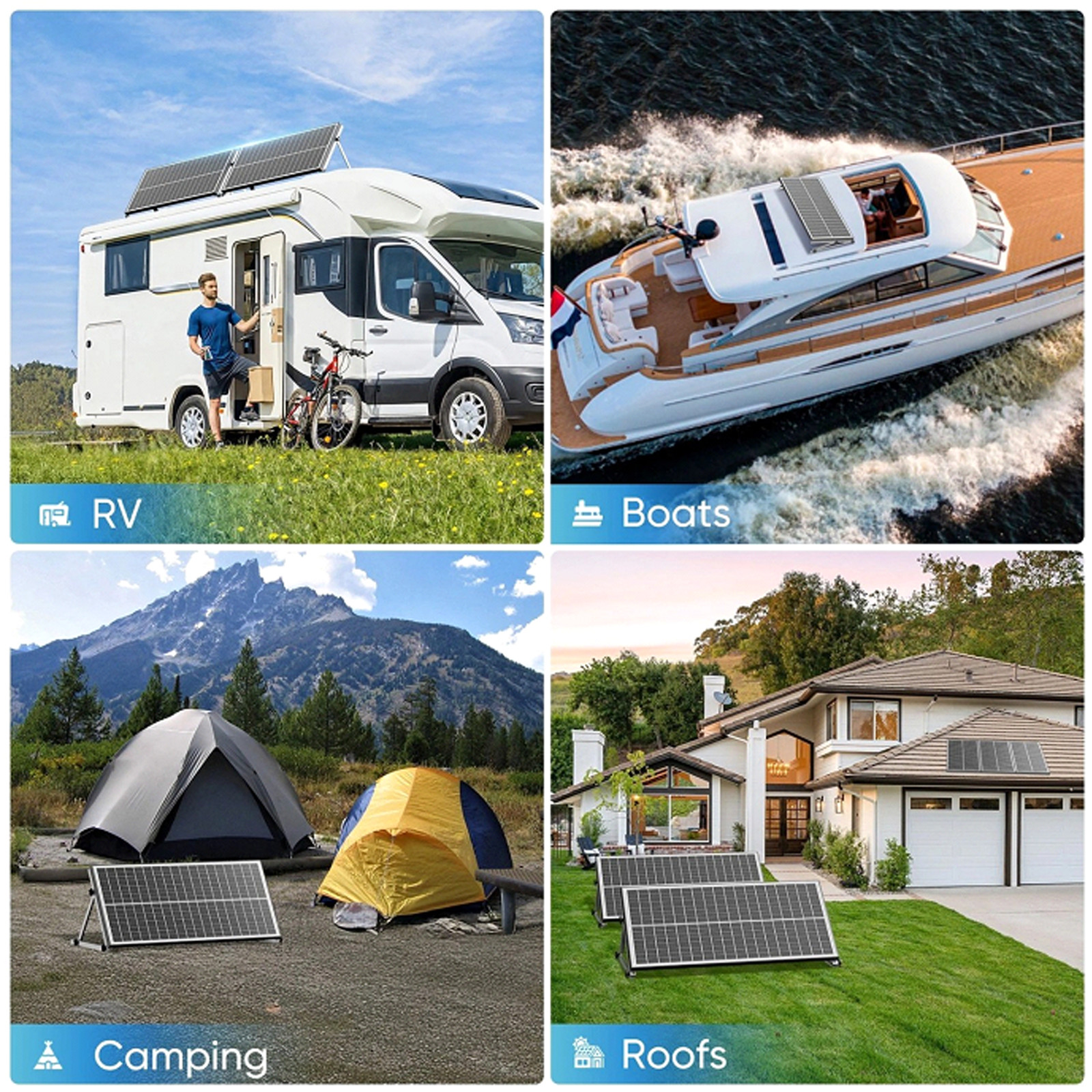 Bifacial Solar Panel 400W 1200W 18V N-Type Mono Home Roof RV Camping Off Grid US