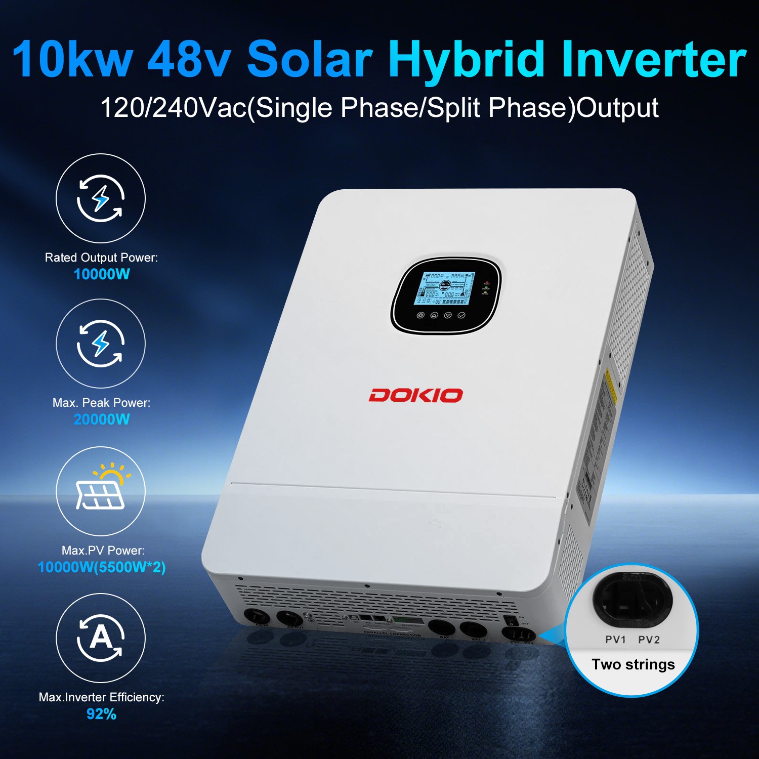 DOKIO 10KW Output 16.07KWH Off Grid Solar Energy Storage Complete Kit for Home