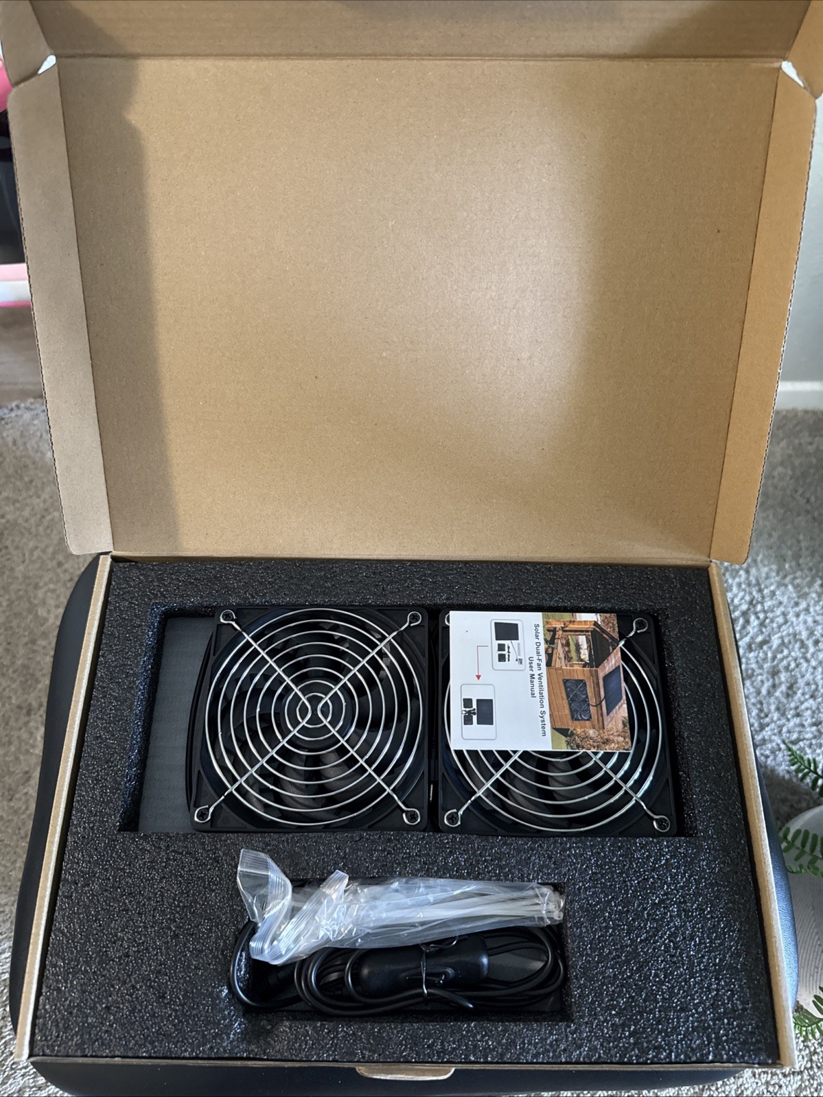 15W Solar Powered Fan Kit Intake Exhaust w/ Remote for Shed Coop Garage