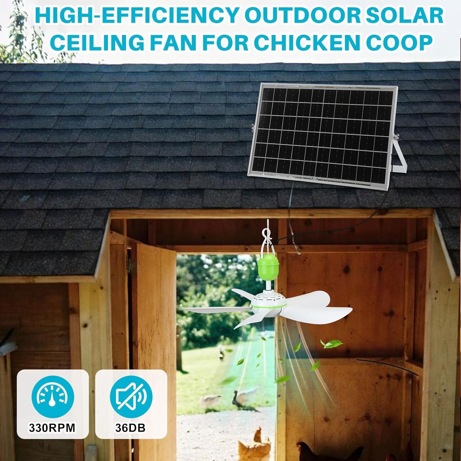 2 Set Solar Ceiling Fan Kit W/ 15w Panel USB Hanging Fan 15.74” Dual Power