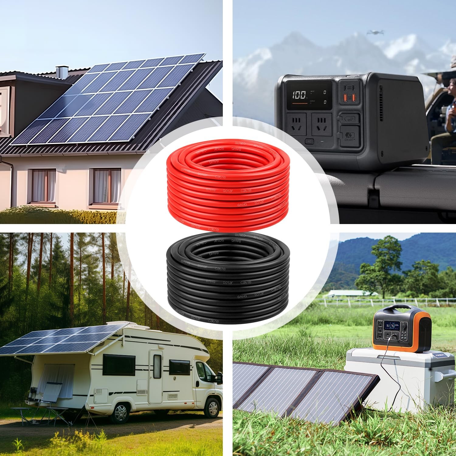 8 AWG Tinned Copper Solar Panel Cable 10FT Red Black 10FT Solar Panel Wire Gauge