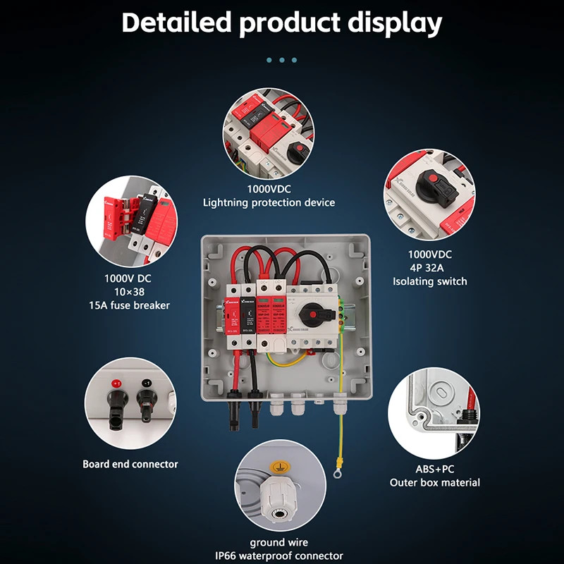 PV Combiner Box 1-in-1-out 1000V DC IP65 Waterproof Surge Lightning Protection