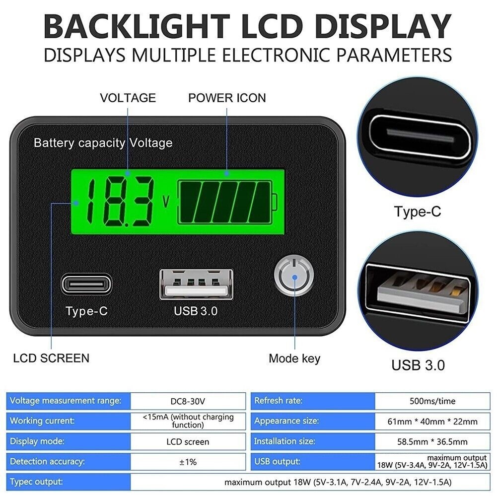 DC8 30V Voltage Battery Capacity Indicator for Car and Motorcycle Application