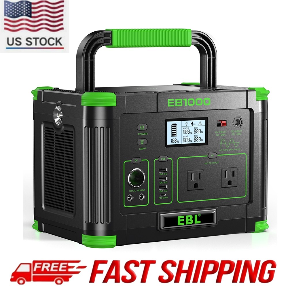 1000W 999Wh Power Station Portable RV LiFePO4 Backup Battery Solar Camping Home