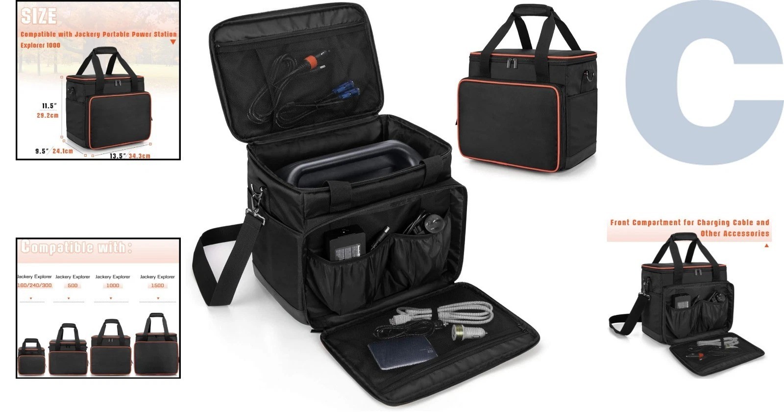 Stylish & Functional Carry Bag for Jackery Explorer 1000 with Accessory Pockets