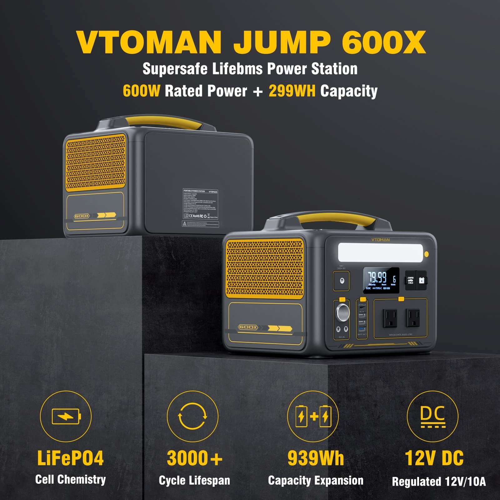 VTOMAN Jump 600X Portable Power Station 600W 299Wh Solar Generator LiFePO4