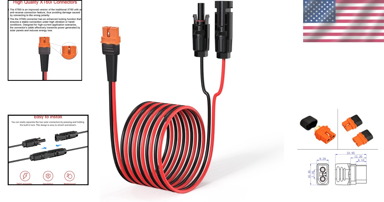 10AWG 10FT Weatherproof Solar to XT60i Cable – Safe & Reliable Power Solution